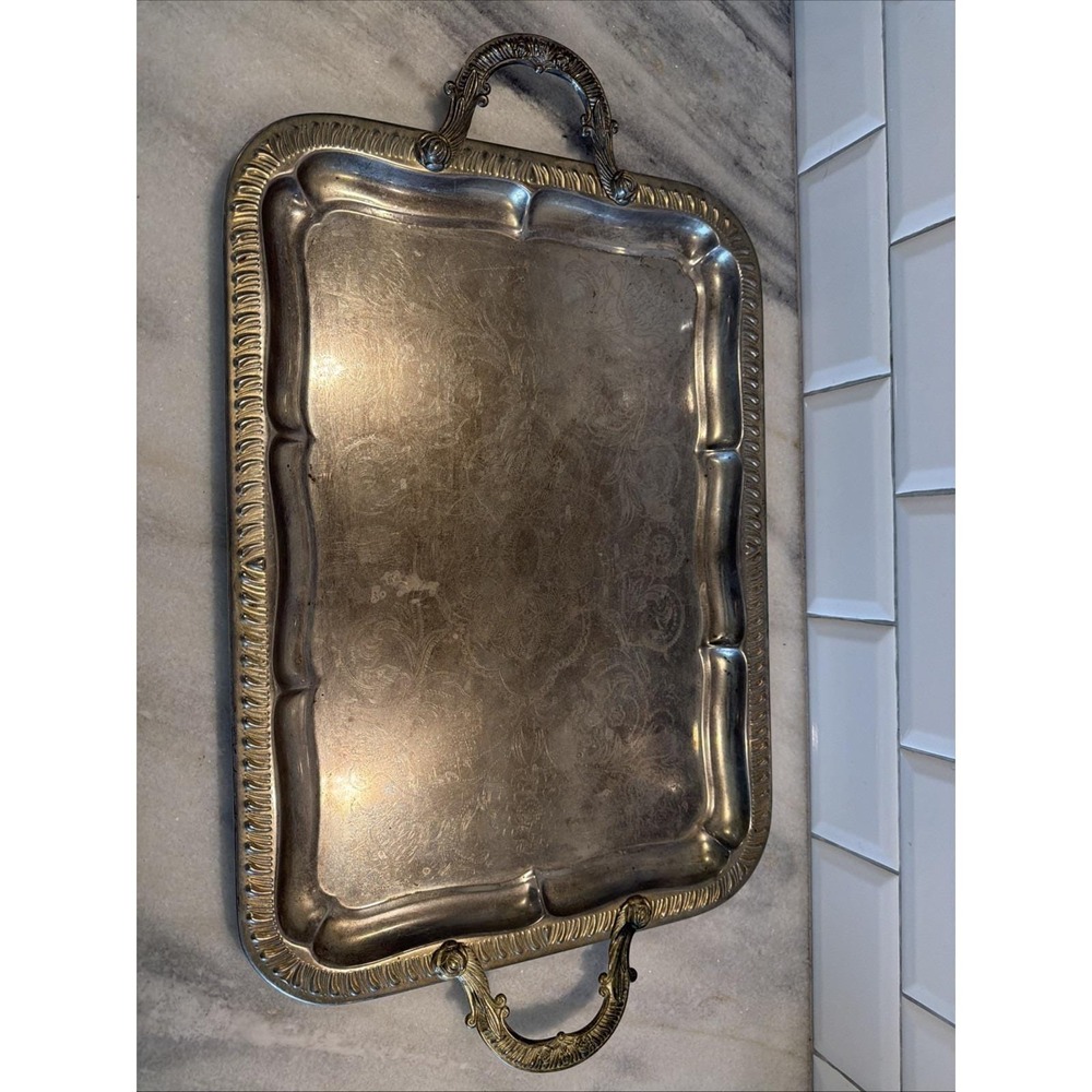 Vintage Golden Crown Silver/ Metal Serving Tray 18"×13" With Handles ES 007